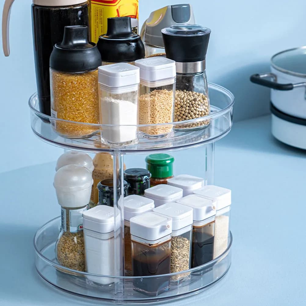 Portaspezie Girevole a Doppio Strato, Organizzatore da Cucina Trasparente, Cestello Portaoggetti, Scaffale per Spezie, Organizzatore per la Casa