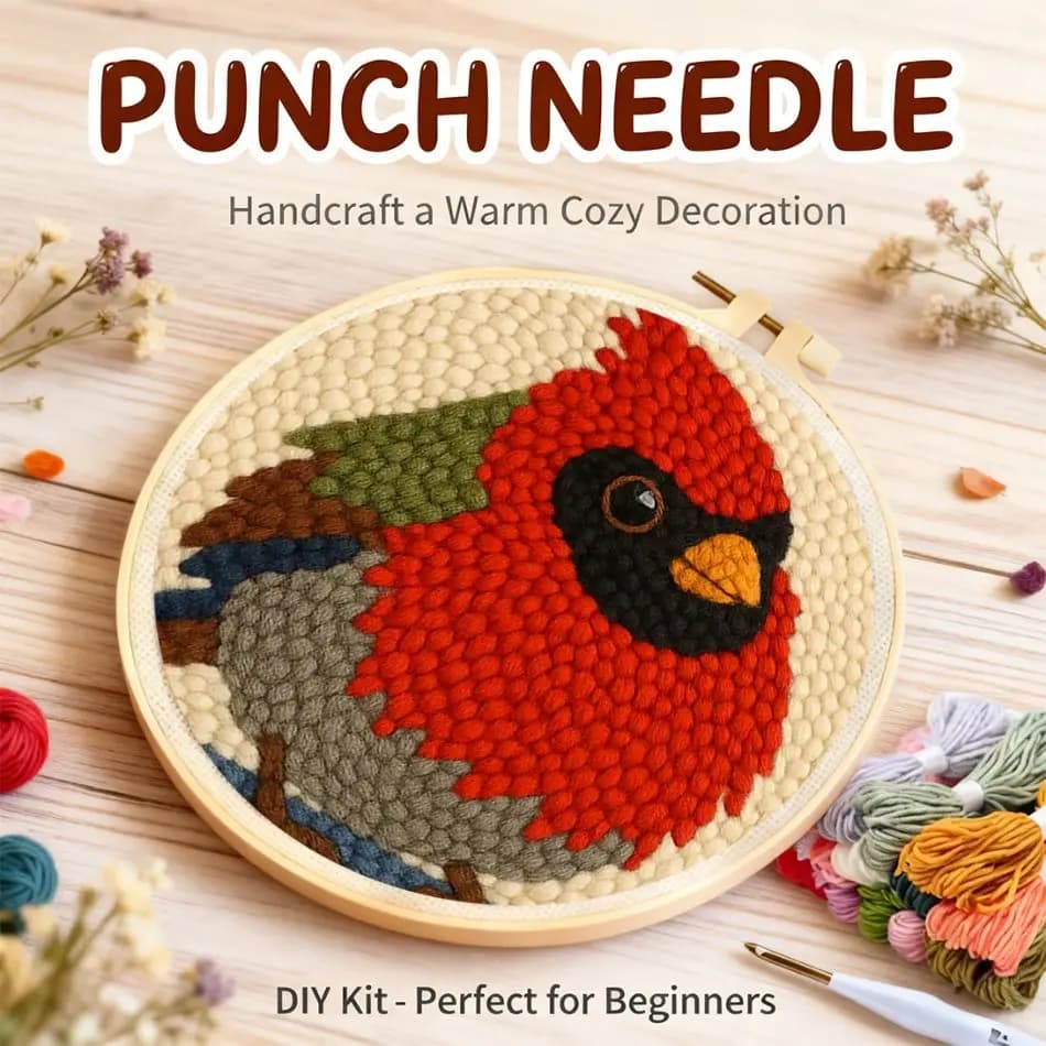 CHENISTORY Bird Punch Needle Original Gifts Craft Supplies Animal Embroidery Punch Needle Kit Wall Art Diy Kits