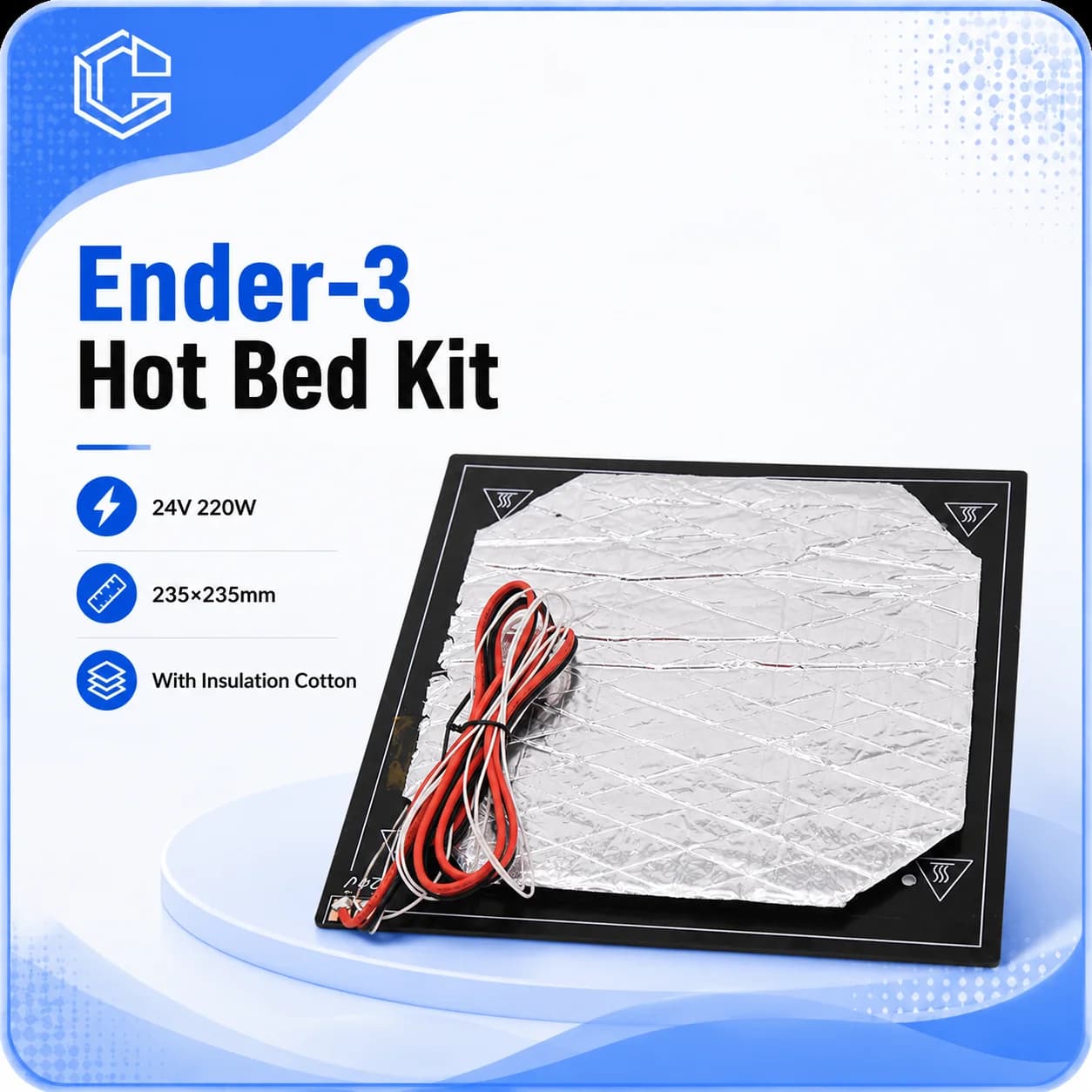 Creativity All stampante 3D letto caldo 24V 220W 235 * 235mm piastra in alluminio con cotone isolante per Ender-3 / Ender-3pro