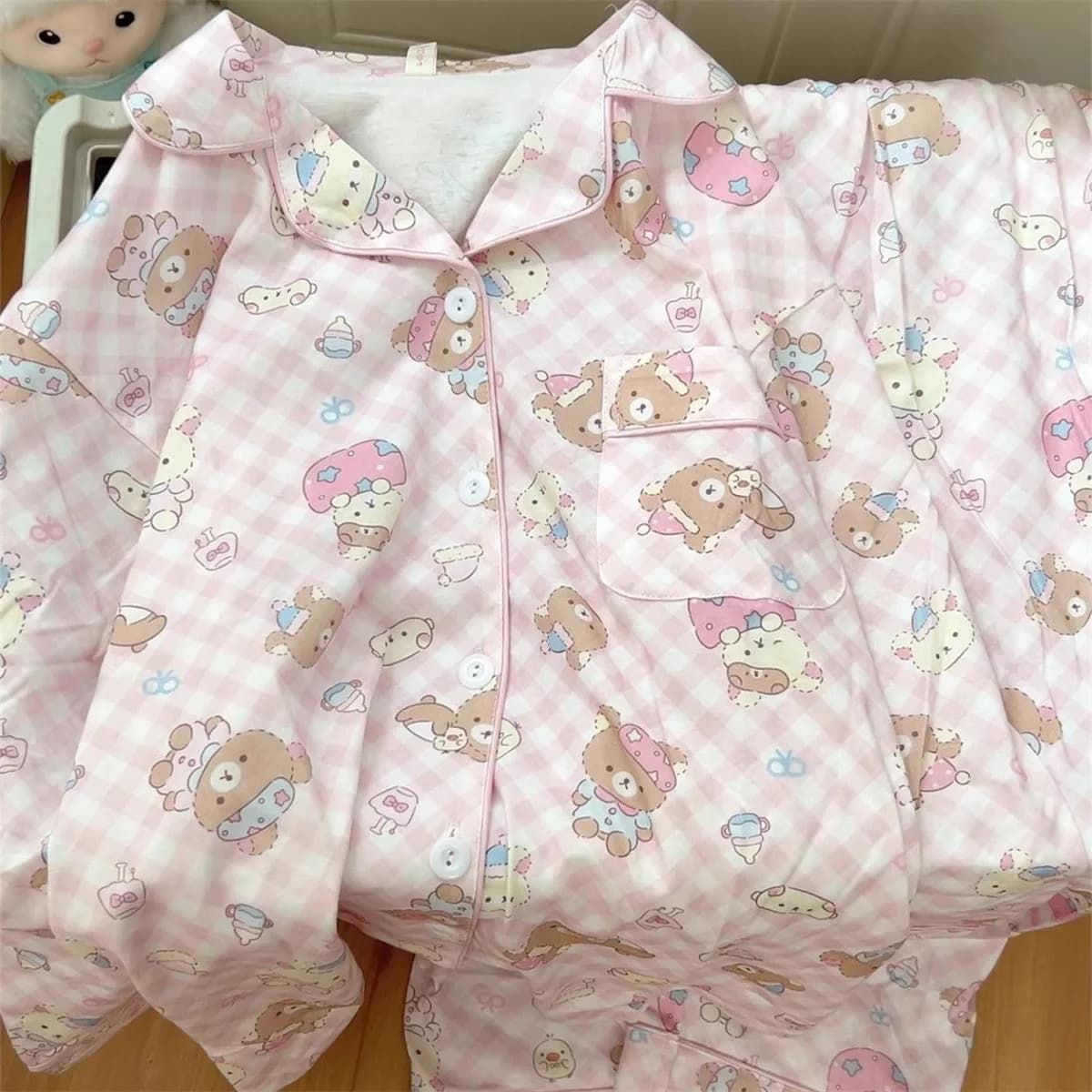 Set Pigiama Rilakkuma per Coppie, Pigiami per Bambini, Studenti e Donne, Maniche Lunghe e Pantaloni Lunghi, Abbigliamento Casual Carino per la Casa, Primavera-Autunno