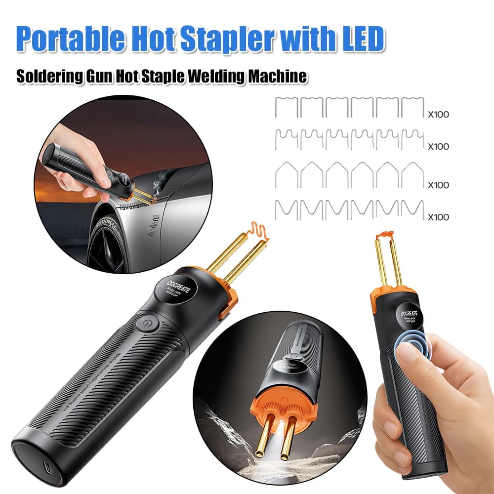 Saldatrice Portatile a Caldo Senza Fili per Plastica, Ricarica USB-C, Kit Riparazione Paraurti Auto per Manutenzione Auto e Moto