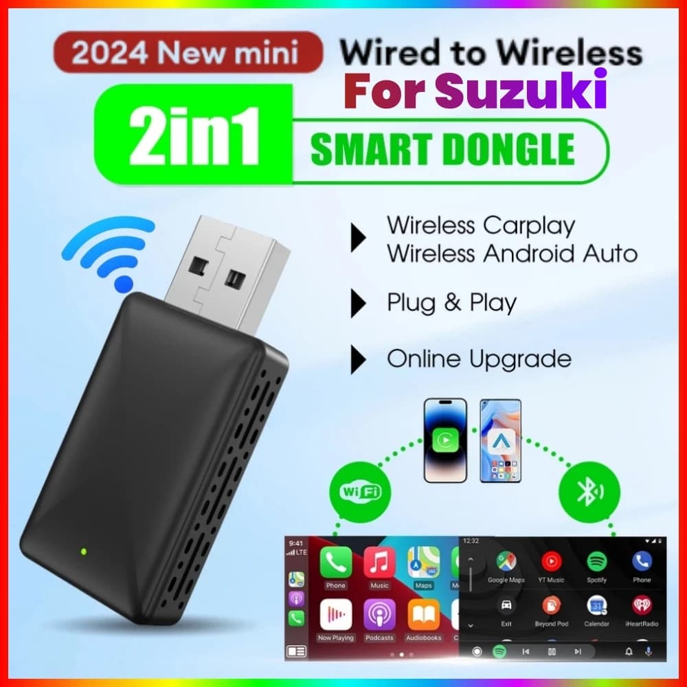 Adattatore Wireless Carplay Android Auto Wireless Smart Dongle 2in1 Per Suzuki Swift Vitara S-Cross Carry Jimny Sport