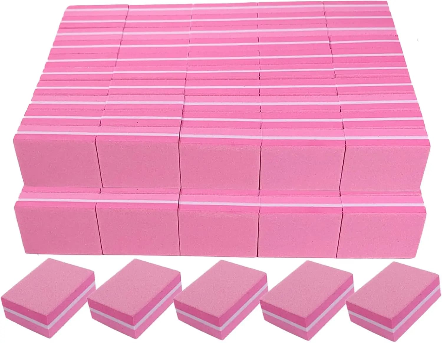 Set di 100 Mini Blocchetti per Lucidatura Unghie, Grana 100/180 per Unghie Acriliche e Naturali, Set Professionale Rosa Intenso per Manicure