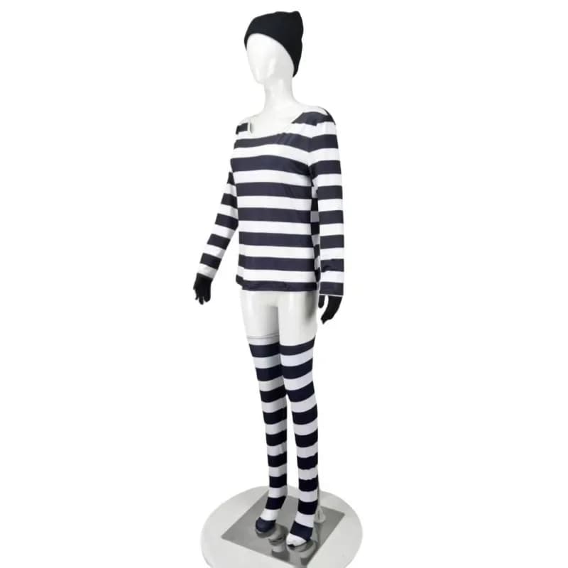 Halloween Thief Cosplay Costume Thiefs Uniform Long Sleeved Striped T-shirt Set Hat Sock Accessories Carnaval costumes