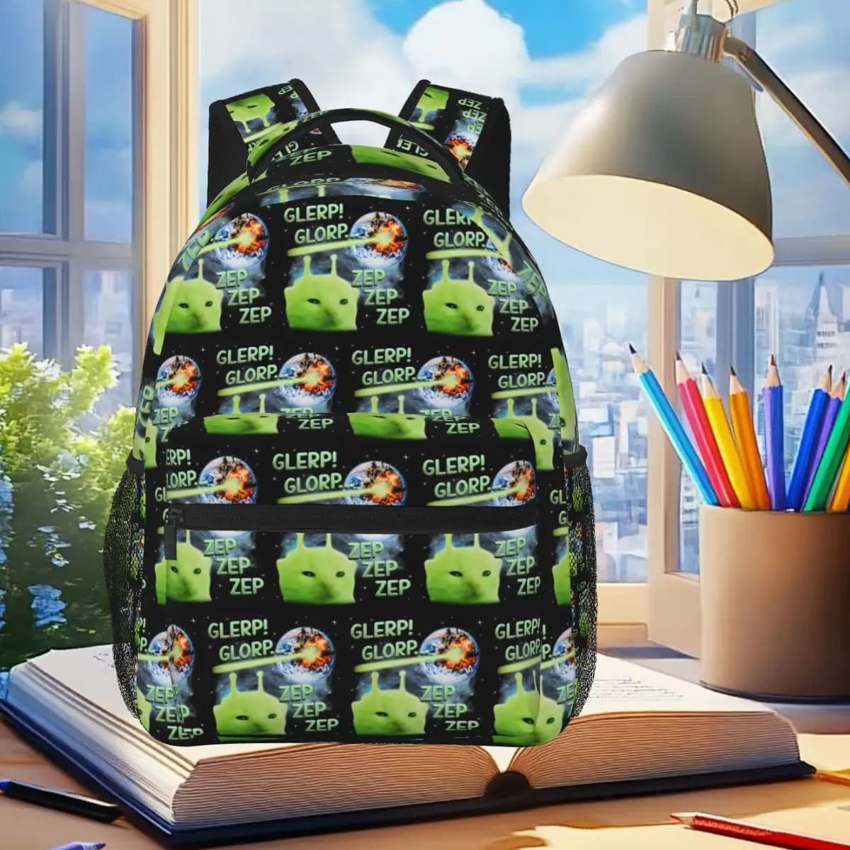 Glerp Glorp Alien Cat Weird Brainrot Meme Space Humor Backpack Student Boys Girls BookBag School Bag Shoulder Bags for Men Women