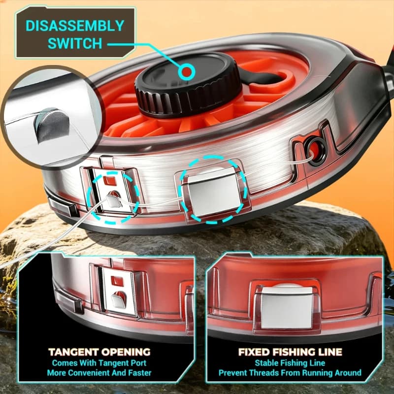 Fishing Line Winder Storage Box with Ceramic Guide Ring Anti Reverse Quick Cut Spooling Tool Portable Tackle Organizer