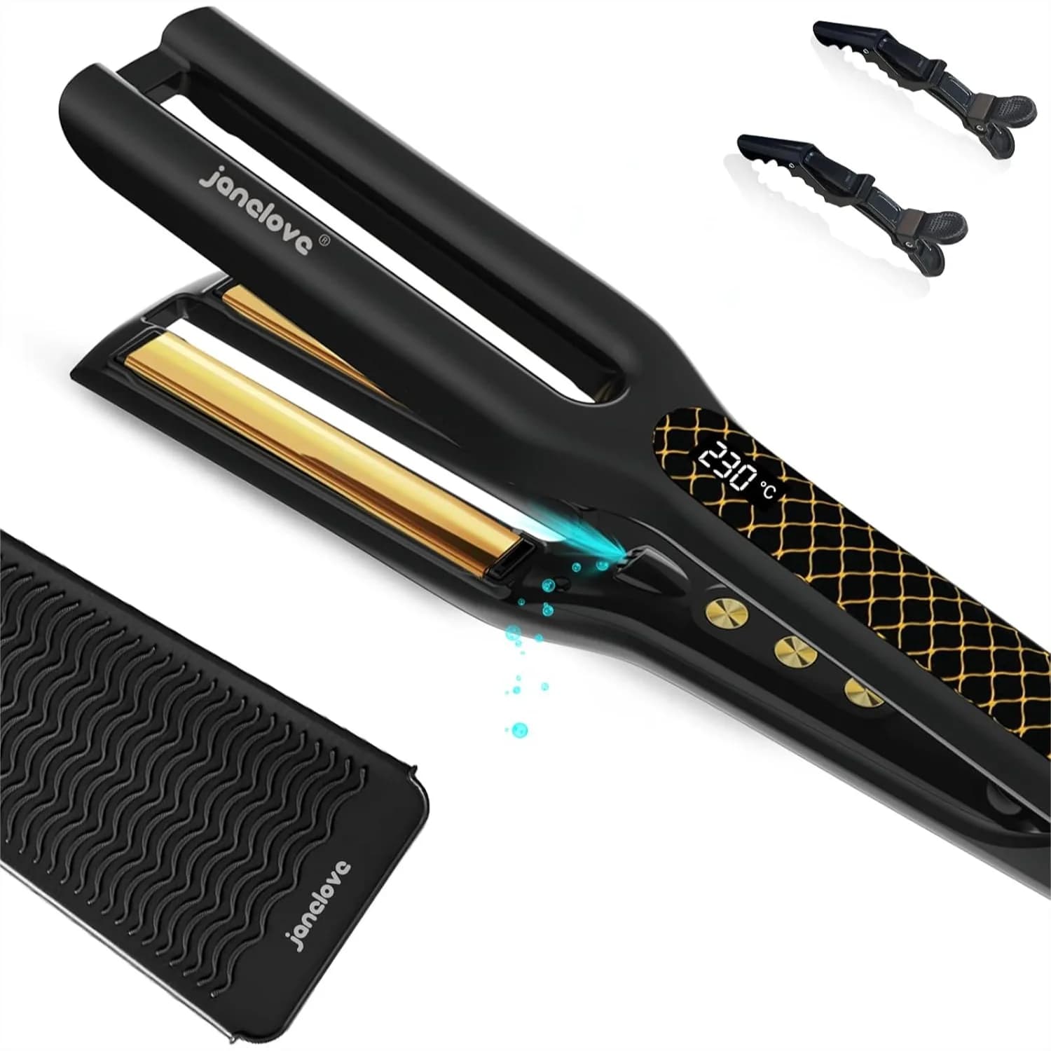 Piastra per Capelli in Titanio, 4x Piastre da 0,5 Pollici per Doppia Stiratura, 10M Ioni Negativi, Display LCD, Doppia Tensione
