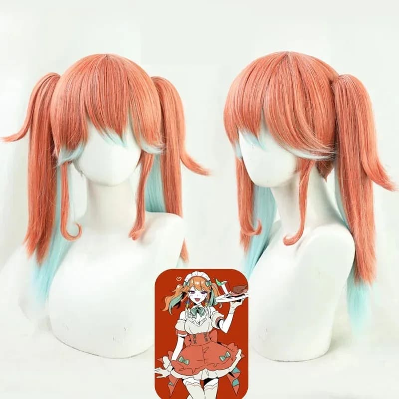 VTuber Takanashi Kiara Cosplay Wig with Ears Hololive EN Kusotori Girls Orange Mixed Green Hair Lolita for Halloween Costume