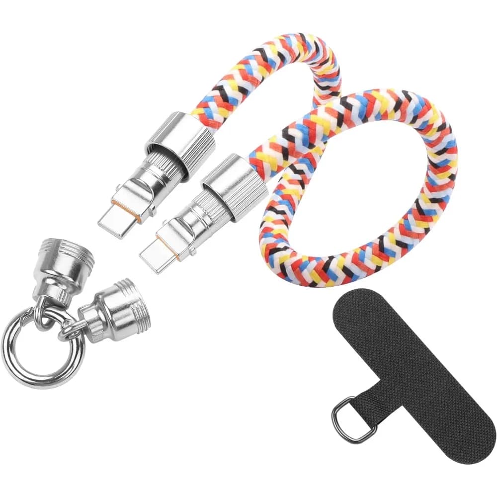 Cordino da polso 2 in 1 con cavo di ricarica rapido USB-C, cordino a tracolla per telefono con treccia in nylon PD65W USB-C