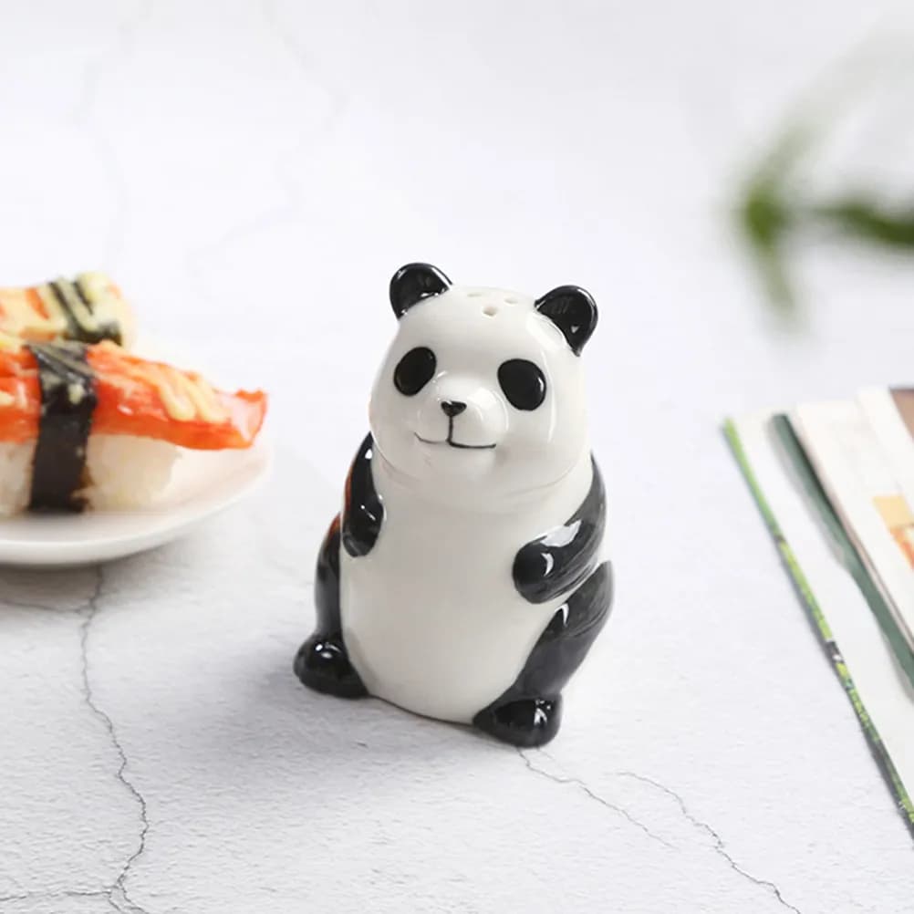 Set di Portastuzzolini e Contenitori per Spezie in Ceramica a Forma di Panda, Graziosi Contenitori da Cucina per Conservare Sale, Pepe e Spezie