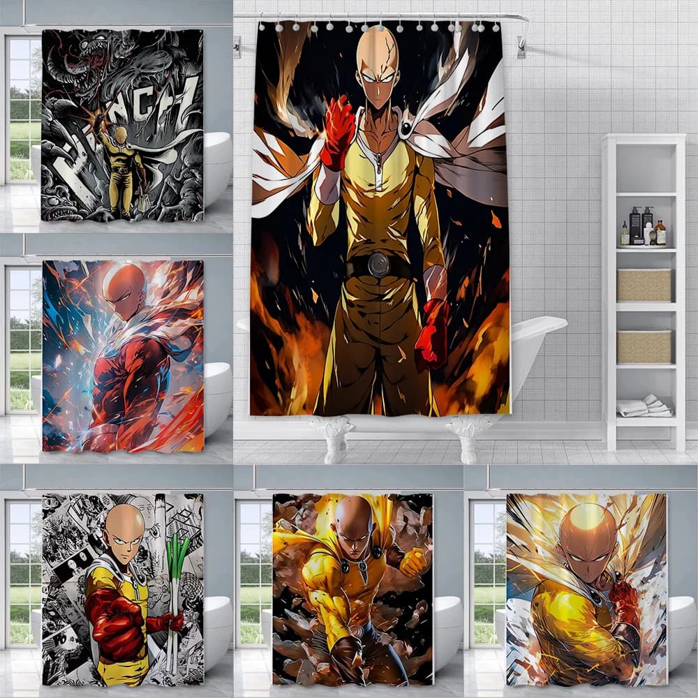 One Punch Man tenda da doccia impermeabile in tessuto di poliestere vernice tende da bagno colorate tenda da bagno per la casa con gancio