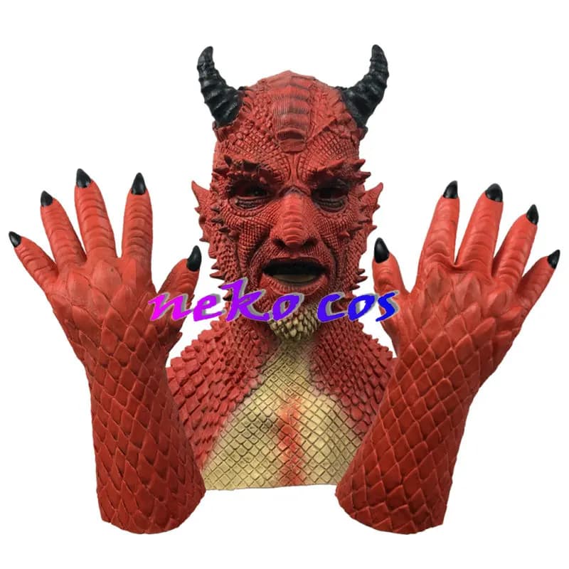 Maschera Demoniaca Lord Diablo per Cosplay, Maschera in Latex di Belial con Guanti, Accessori per Costume di Halloween e Carnevale
