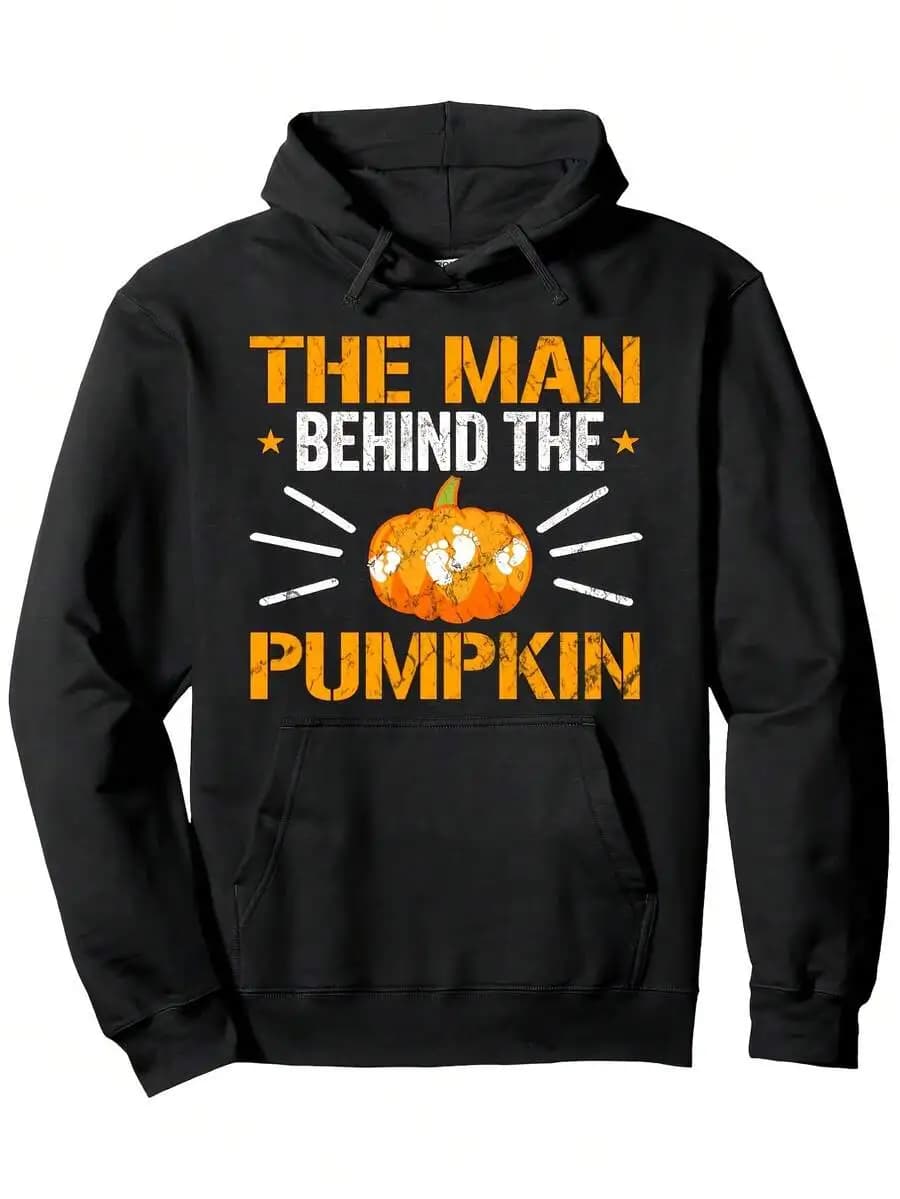 Felpa con Cappuccio da Uomo con Grafica di Zucca di Halloween, Pullover Pesante Nero