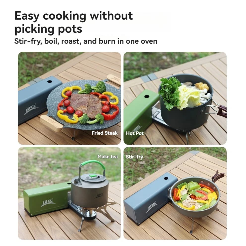 Fornello a Cartuccia BRS-97 per Campeggio, Tre Fuochi, Antivento, Portatile, Potente, Strumento per Barbecue