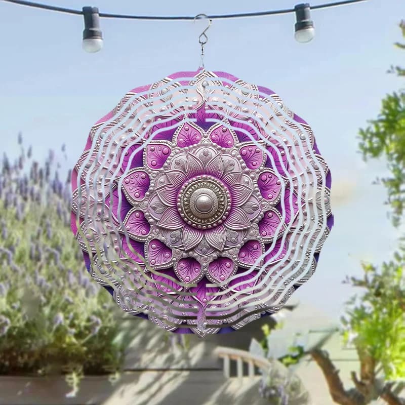 1pc 3D Pink Purple Mandala Wind Chime - Garden Decoration | Decorative Spinners | Elegant Decoration, Outdoor Wind Spinners