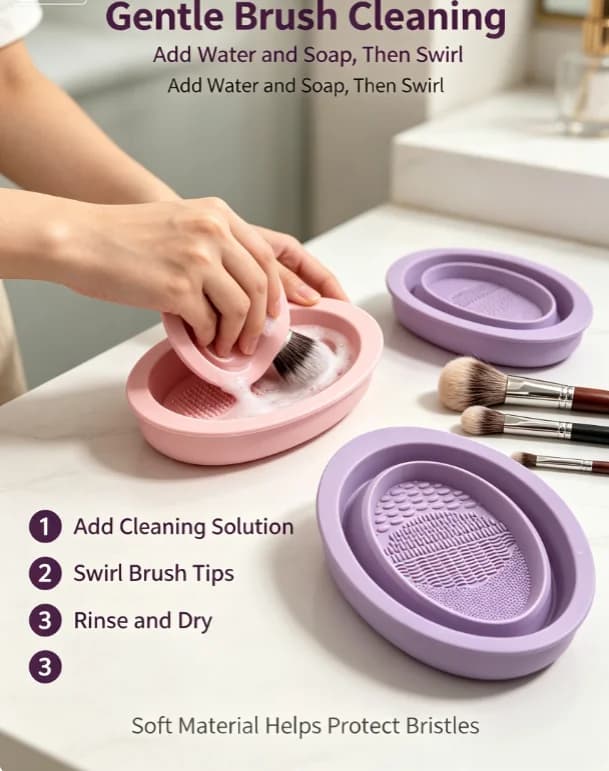 Foldable Silicone Makeup Brush Cleaning Bowl Portable Travel Cosmetic Washing Mat Odorless Makeup Sponge Powder Puff Cleaner Mini Beauty Cleaning Accessory
