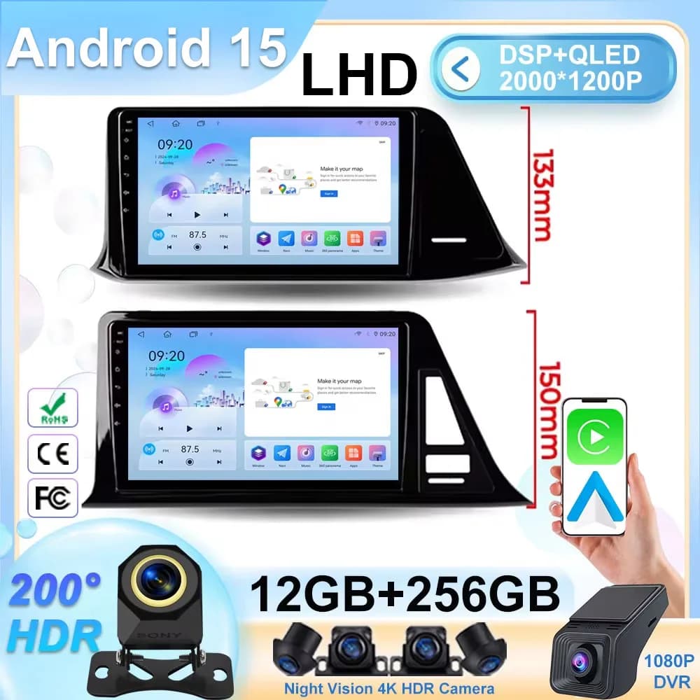 Android 15 Carplay Auto Stereo Per Toyota C-HR CHR 2016 - 2020 Autoradio Lettore Multimediale Touch QLED Schermo WIFI DSP Video DVD