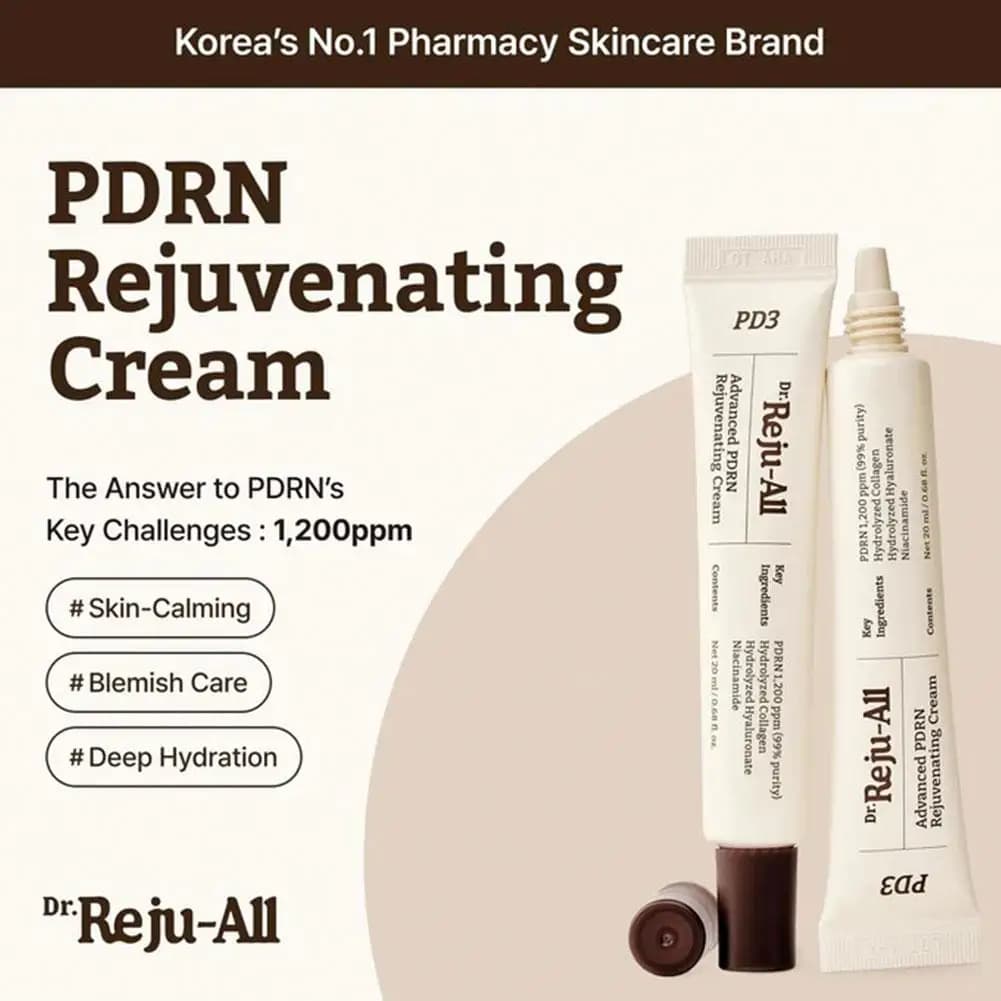Dr.Reju-All PD3 Advanced PDRN Rejuvenating Cream 20ml PDRN 1200ppm Collagen Deep Hydration Moisturization Skin Repair Cream