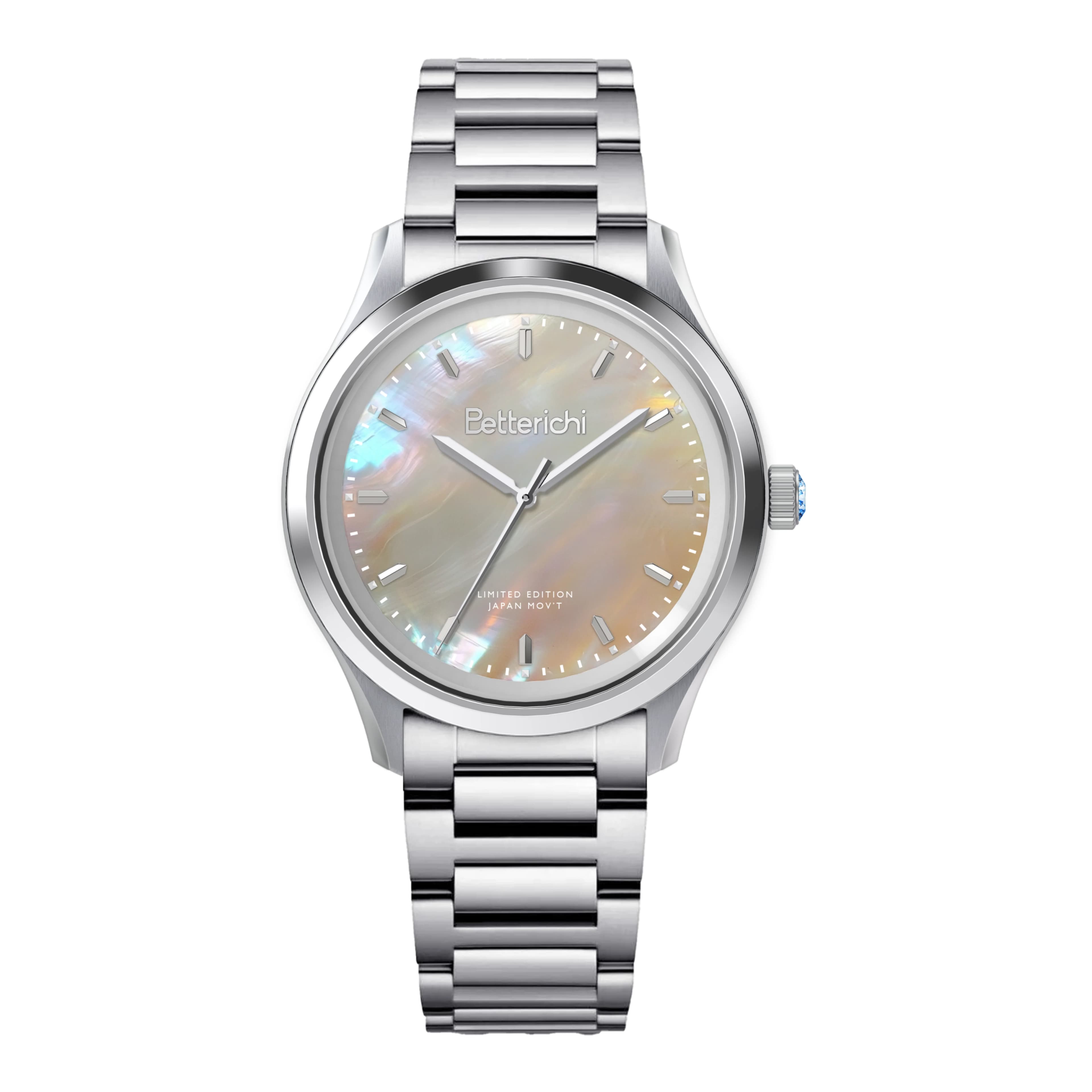 Betterichi BQW0024 Women Quartz Watch Japan MIYOTA 2035 Movement 34mm SUS316L Stainless Steel Band Sapphire Crystal 5ATM Waterpr