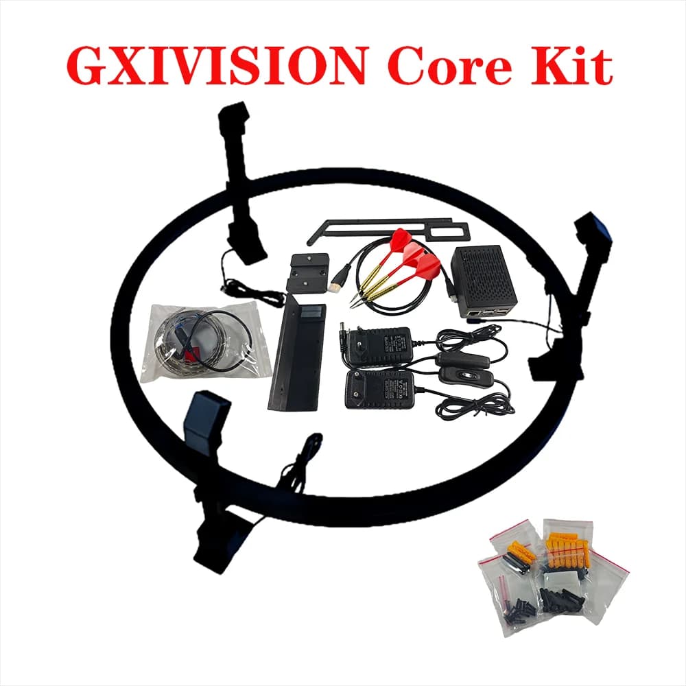 GXIVISION Core Kit Autodarts Compatible DIY hardware kit includes microcomputer + 3 cameras + LED light ring for darts + support + darts