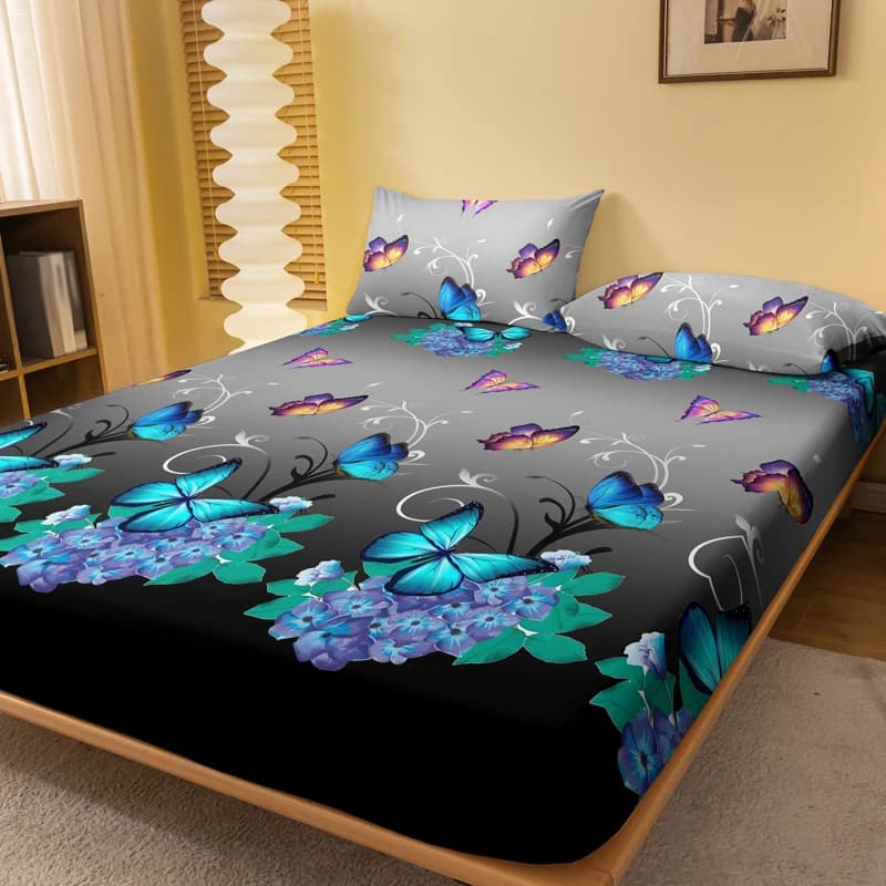 1 pezzo di lenzuolo smerigliato con motivo a farfalla volante a forma di fiore, copriletto stampato per camera da letto, biancheria da letto (sclusa federe)