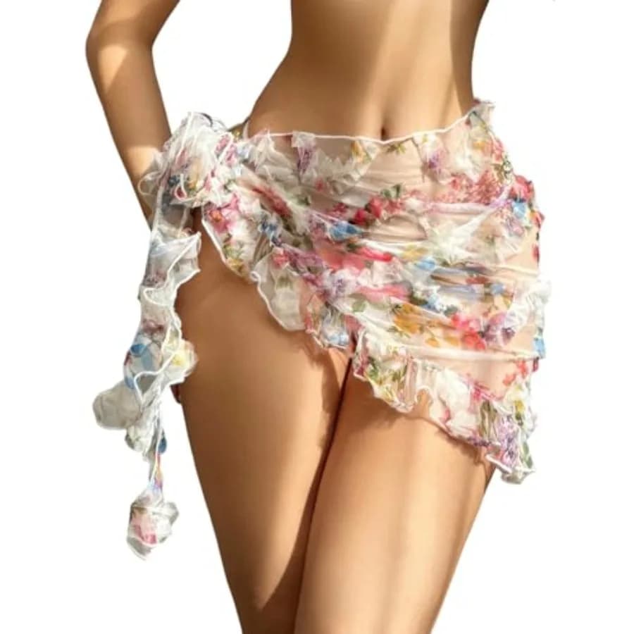 ZAFUL Copricostume da donna floreale avvolgente, gonna da spiaggia trasparente per bikini, taglia unica con volant, per costume da bagno