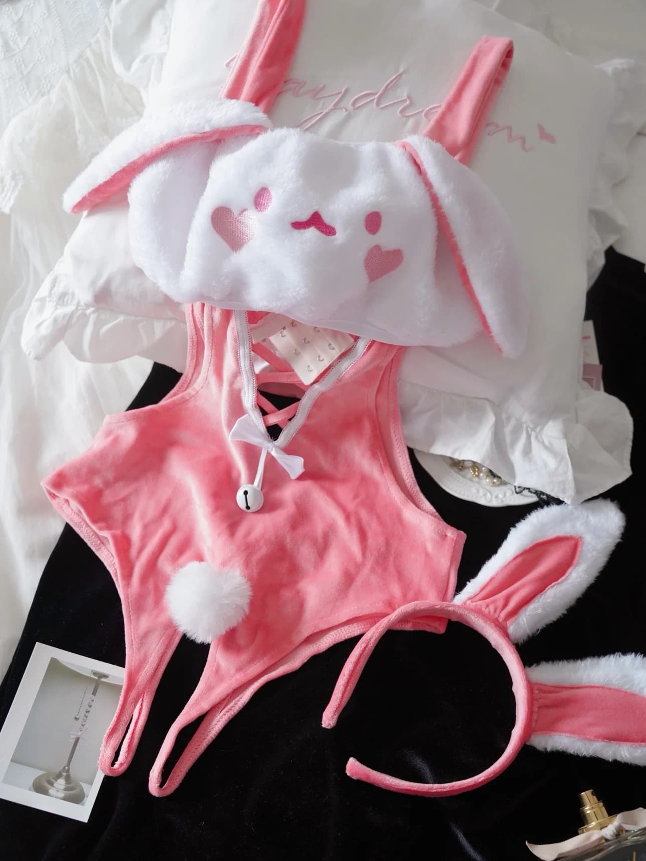 Adorable and Cute Underwear Bunny Jumpasuit Girl Cosplay Anime Cartoon Rabbit Ears Maid Pajamas Temptation Outfit Lingerie
