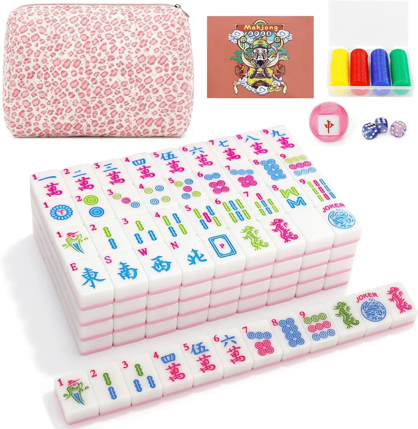 Set Mahjong Americano, 166 Tessere Premium da 1,2 Pollici, Melamina Spessa, con Robusta Borsa per il Trasporto, Gioco da Viaggio Portatile
