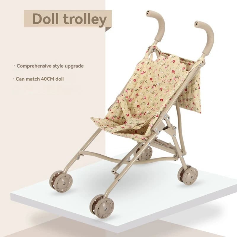 Passeggino per bambole floreale per bambole Carrozzina per bambole pieghevole con borsa Accessori per bambole Gioca a casa giocattolo Ragazzi Ragazze Regalo di compleanno