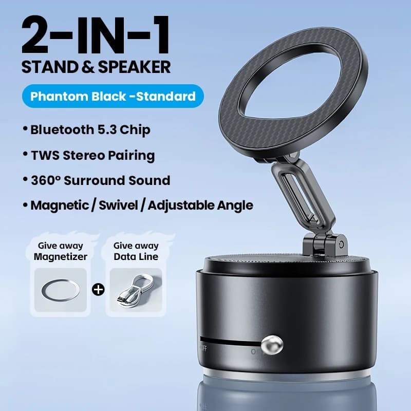 Supporto Magnetico 2-in-1 per Telefono da Auto con Altoparlante Bluetooth Wireless e Audio Surround ad Alta Definizione, Adatto per Uso Domestico e all'Aperto