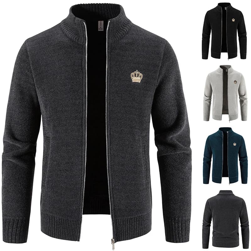 Giacca maglione da uomo Cardigan alla moda lavorato a maglia slim fit colletto alla coreana spesso caldo abbigliamento primavera inverno con cerniera Hombre