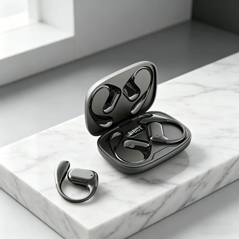Auricolari originali in silicone con gancio per l'orecchio, per sport, con microfono, chiamate HD, riduzione del rumore ENC, Bluetooth wireless per telefoni.