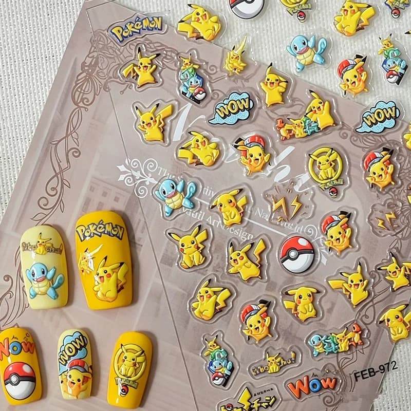 Cartoon Anime Pikachu Nail Art Sticker Notebook Planner Decals 5D Embossed Nail Stickers
