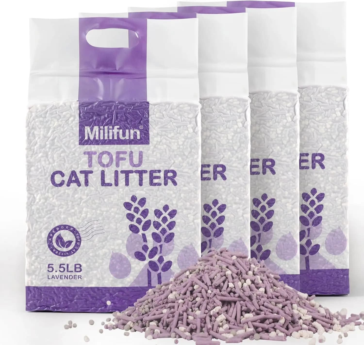 Lettiera per Gatti al Tofu Senza Polvere, Pellet Ultra Assorbenti e Agglomeranti con Controllo Odori alla Lavanda e Asciugatura Rapida