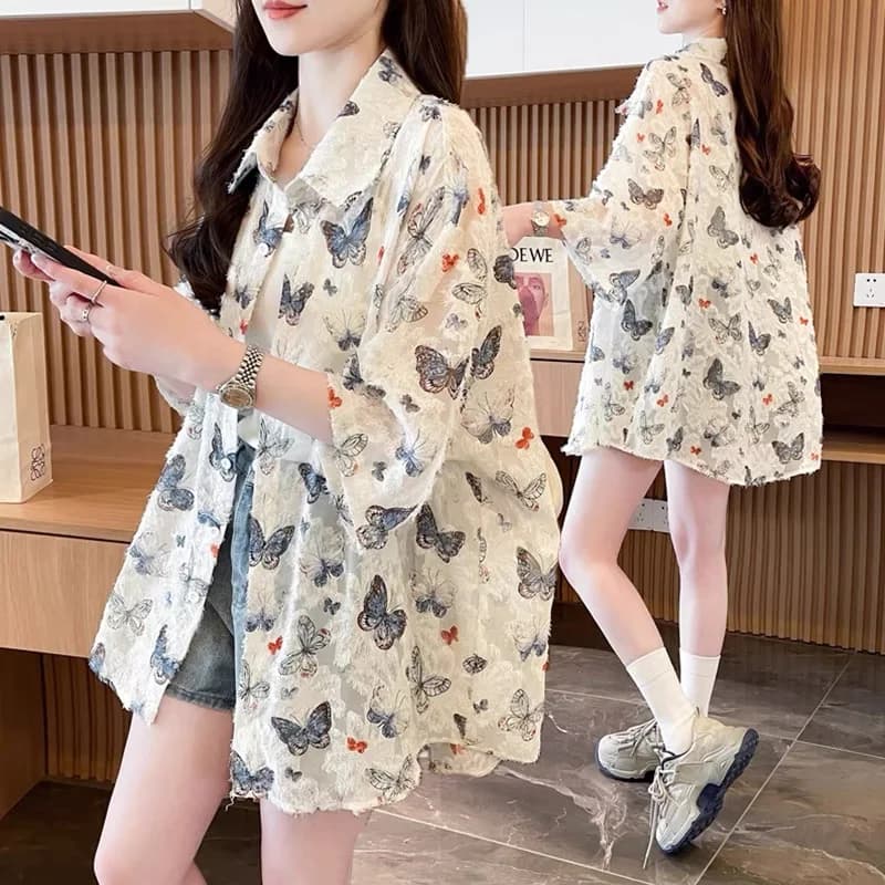 Women's Summer 2025 New Ice Silk Breathable Thin Chiffon Shirt Loose Large Size Open Cardigan Sunscreen Clothing Shirt Jacket