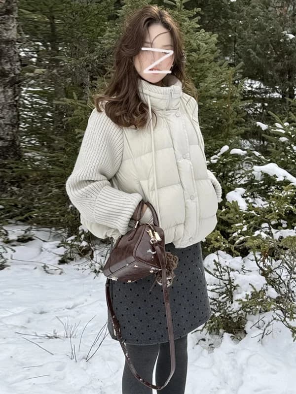 Giacca Invernale 2025 da Donna in Cotone Lavorato a Maglia Spessa, Stile Coreano, Casual, con Maniche a Contrasto, Nuova Collezione