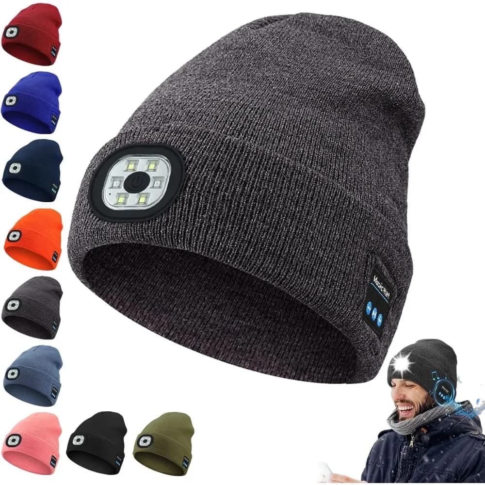 Bluetooth cap with function 3 in 1, Bluetooth cap with light, unisex 6 USB rechargeable with wireless headphone headset