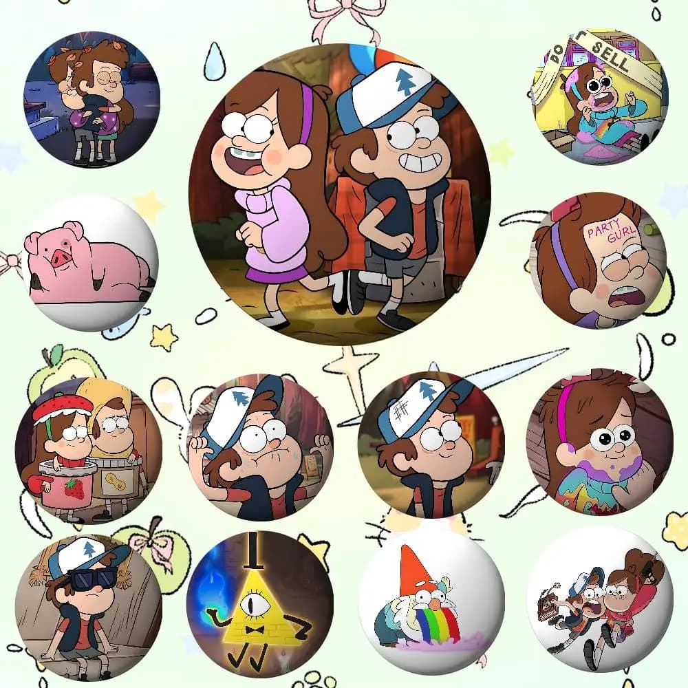 Simpatiche distintivi G-Gravity Falls-S in banda stagnata con bottone morbido Spilla Distintivo in metallo Accessori per gioielli personalizzati Borsa per cappello Risvolto