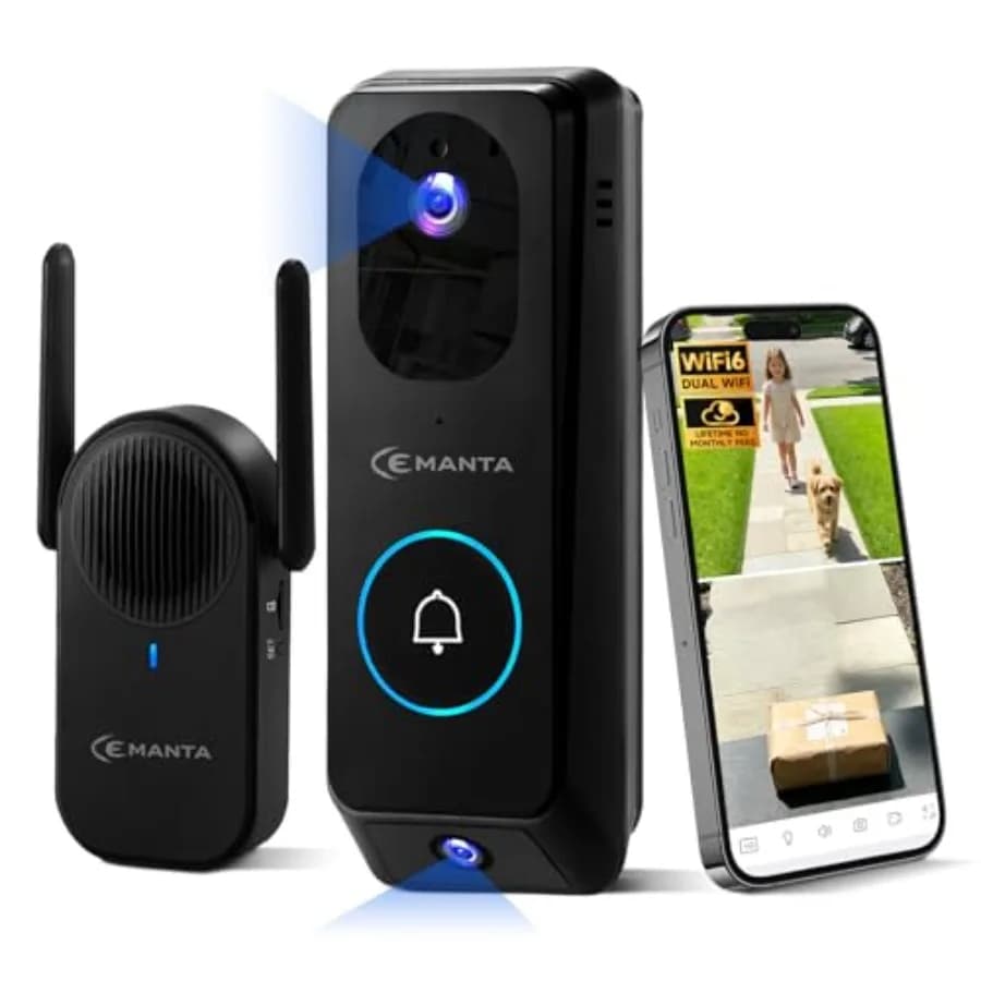 Wireless 2K video doorbell camera for home security: aluminum body, matte black, dual-cam with 190 view, WiFi6, night vision, 2