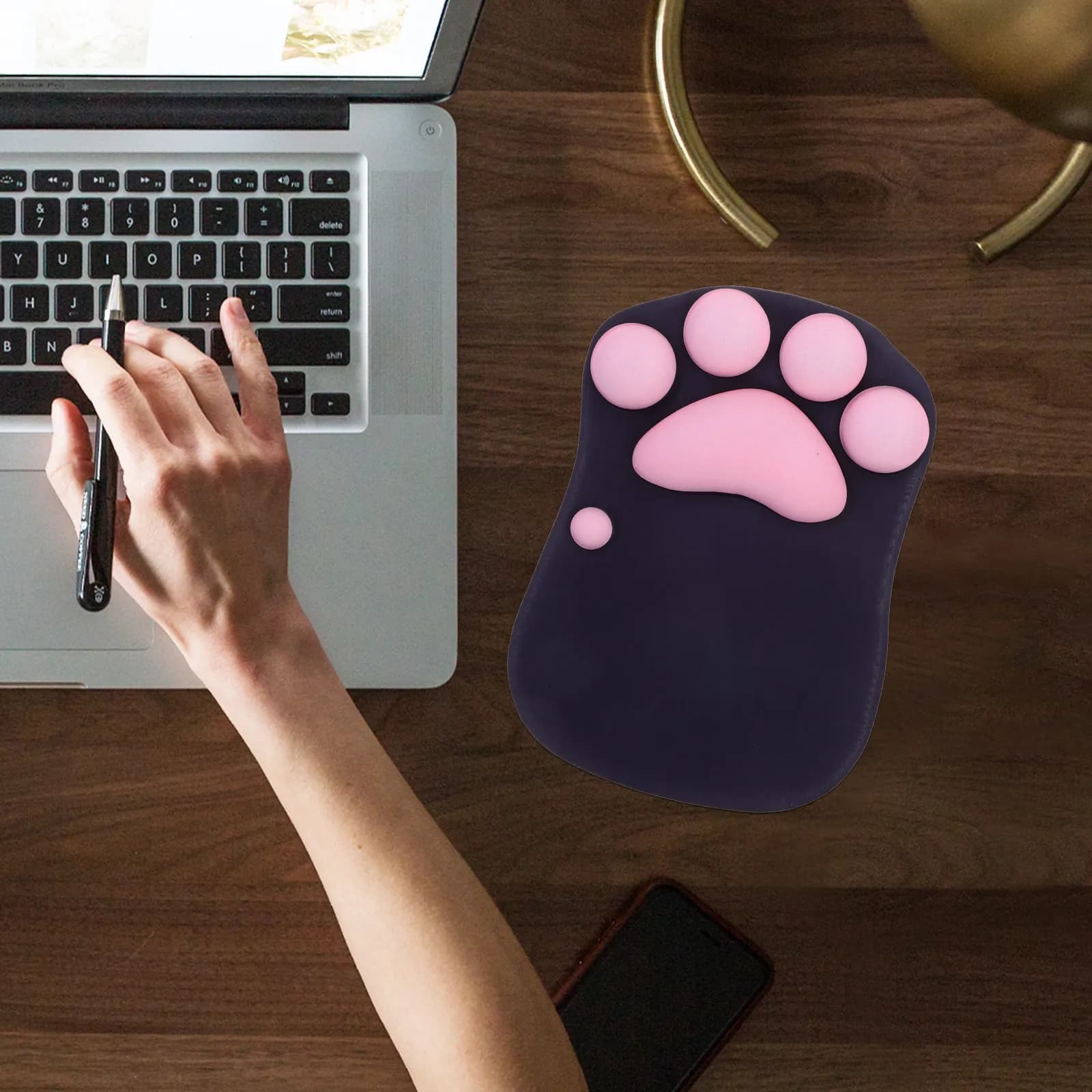 Tappetino per mouse a forma di zampa di gatto, design kawaii adorabile a cartoni animati con supporto per il polso, base antiscivolo per ufficio, casa, gaming, scrivania, comodo per la digitazione
