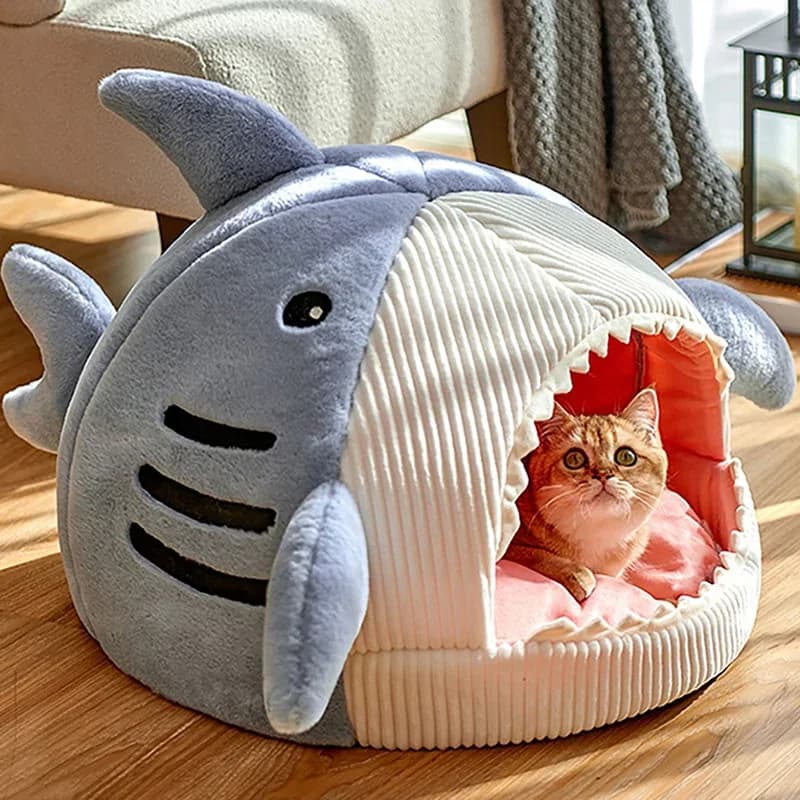 Letti per gatti caldi Cartoon Shark Letti per grotte per animali domestici Gattini dolci Cestino Cuscino Cuscino per gatti Tappetino Tenda Cucciolo Nido Grotta Articoli per animali domestici