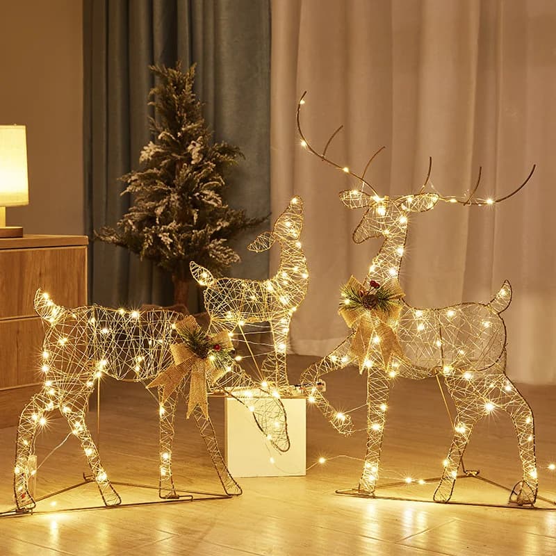 3 pezzi di luci da giardino stringa 2D metallo ferro renna decorazioni per la vigilia di Natale all'aperto per la decorazione domestica interna delle vacanze nel cortile
