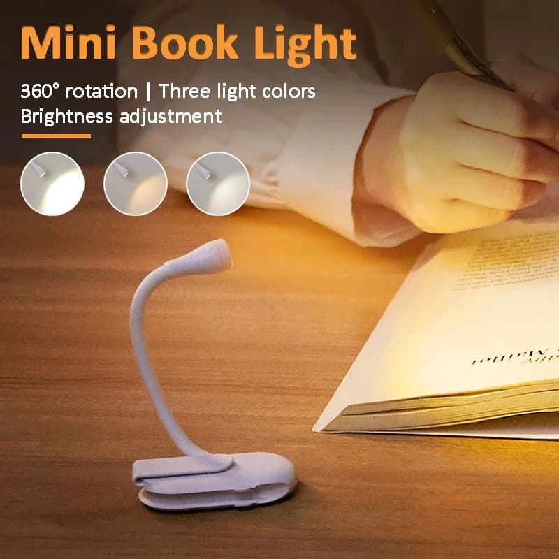 1 pz portatile LED Book Lights USB ricaricabile protezione degli occhi luce notturna Mini 360 ° Clip-On scrivania lampada da lettura camera da letto da viaggio