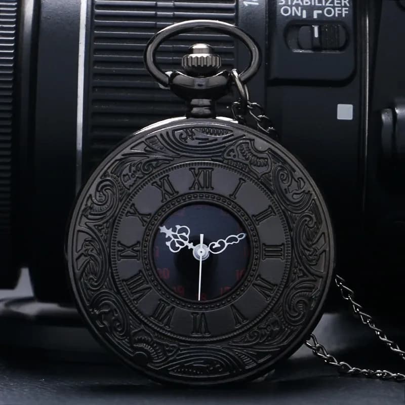Fascino vintage nero unisex moda numero romano quarzo Steampunk orologio da tasca donna uomo collana pendente con catena regali P427