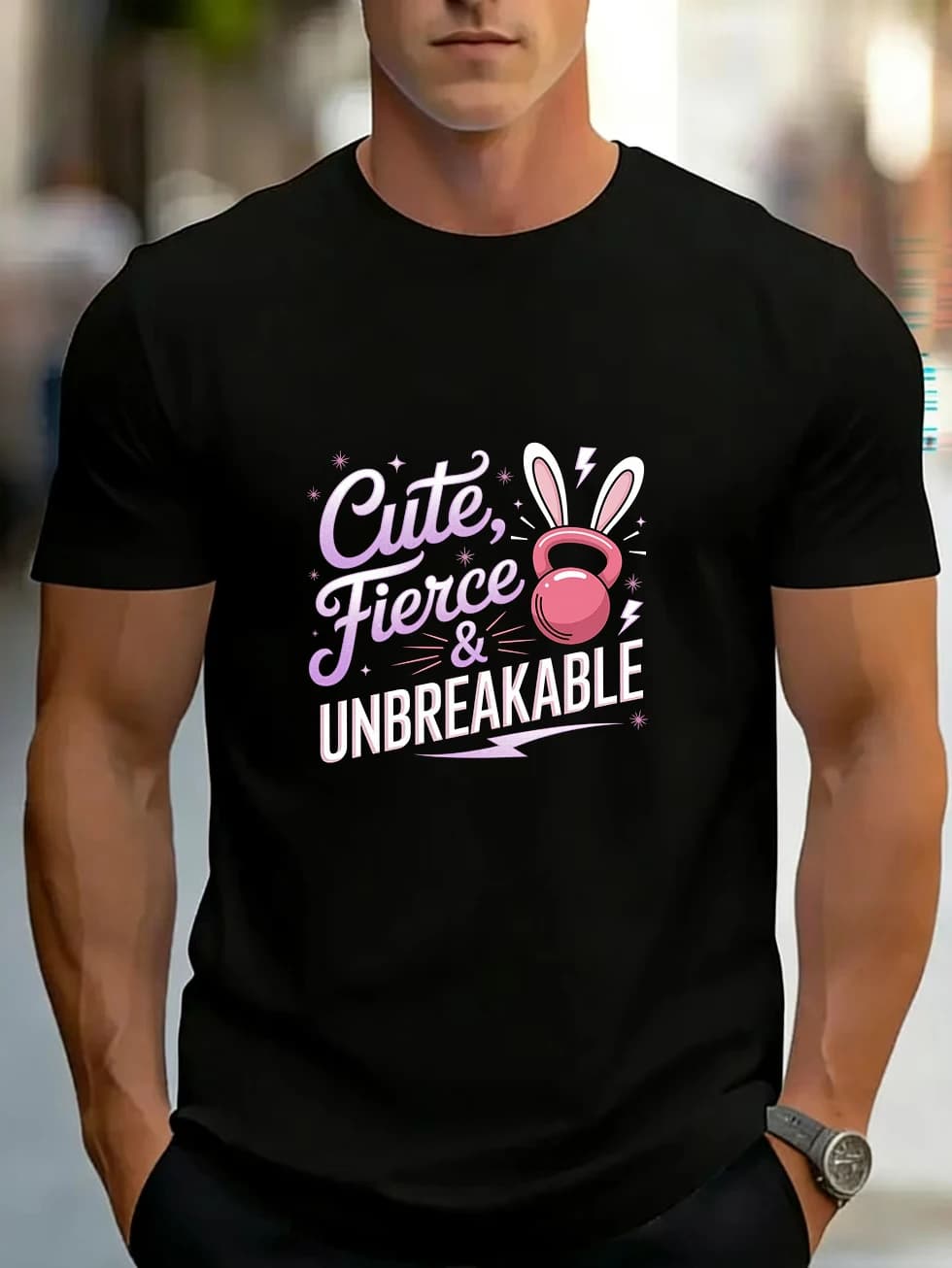 Men's short sleeve t-shirt with skull, cigar, trendy character, kettlebell, rabbit ears, pure cotton, unisex style for couples