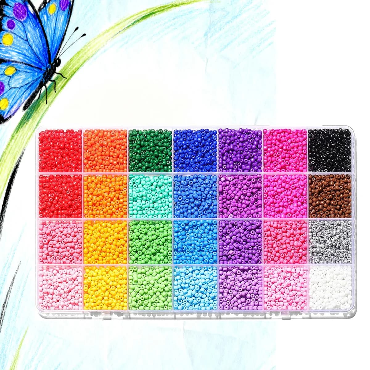 28 colors 3 mm glass beads, set of 7200 glass beads for jewelry creation and bracelets