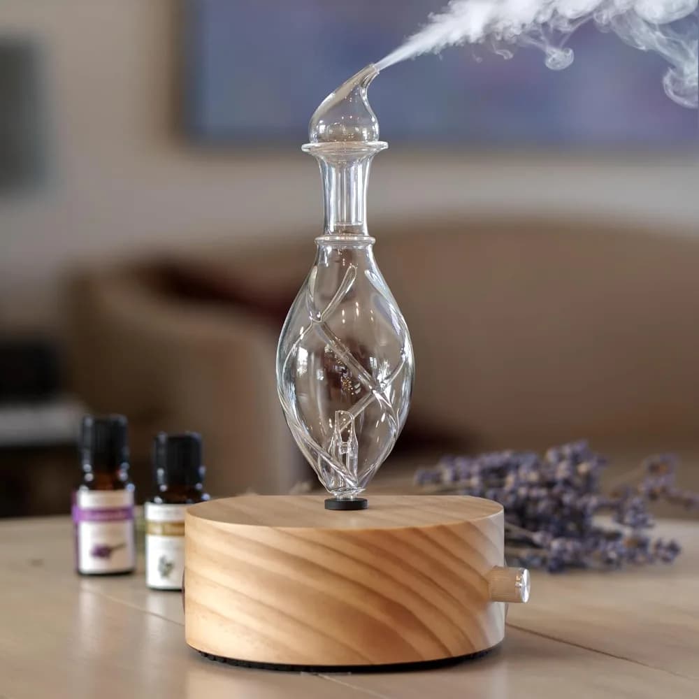 Diffusore di Oli Essenziali in Legno e Vetro, Nebulizzatore per Aromaterapia