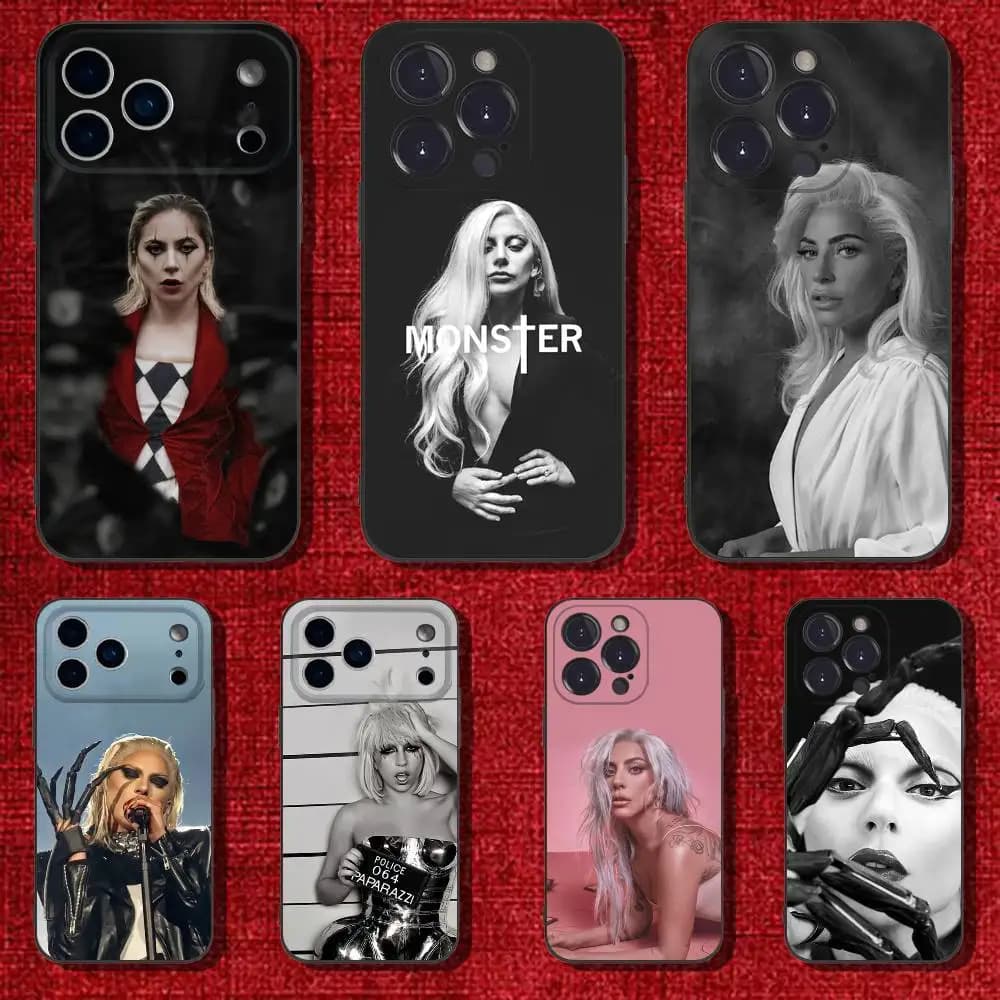 Custodia per telefono Singer L-Lady Gaga per iPhone 6,17,16,15,14,13,12,11 Plus,Pro Max, XS,X,XR,SE,Mini,8,7, Cover morbida in silicone nero