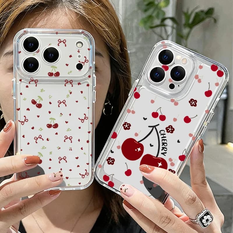 Silicone TPU Soft Case Transparent with Reason Red Cherry for iPhone 17 Pro Max, Also compatible with iPhone 16, 15, 14, 13, 12 Pro Max, 11