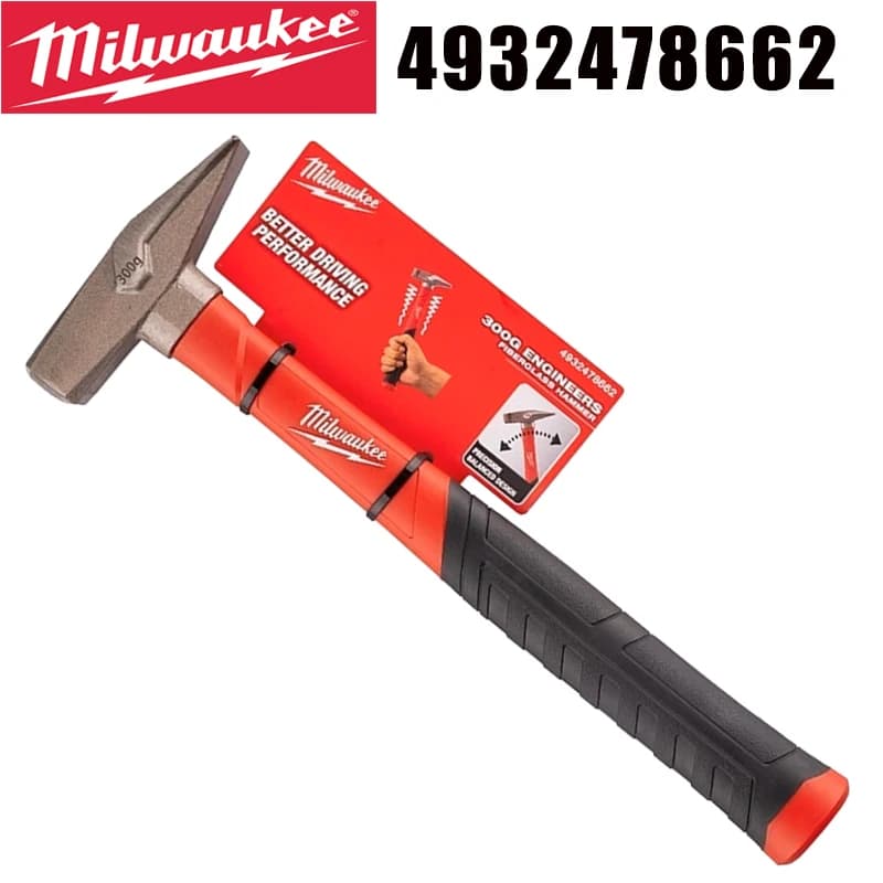 Milwaukee 4932478662 Martello da Ingegnere 300g con Impugnatura Antiscivolo in Fibra di Vetro, Martello a Croce per Meccanici
